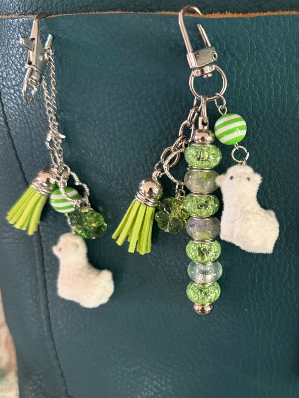 Handmade Fuzzy Lamb Purse Charm With Matching Fuzzy Lamb Cup Charm